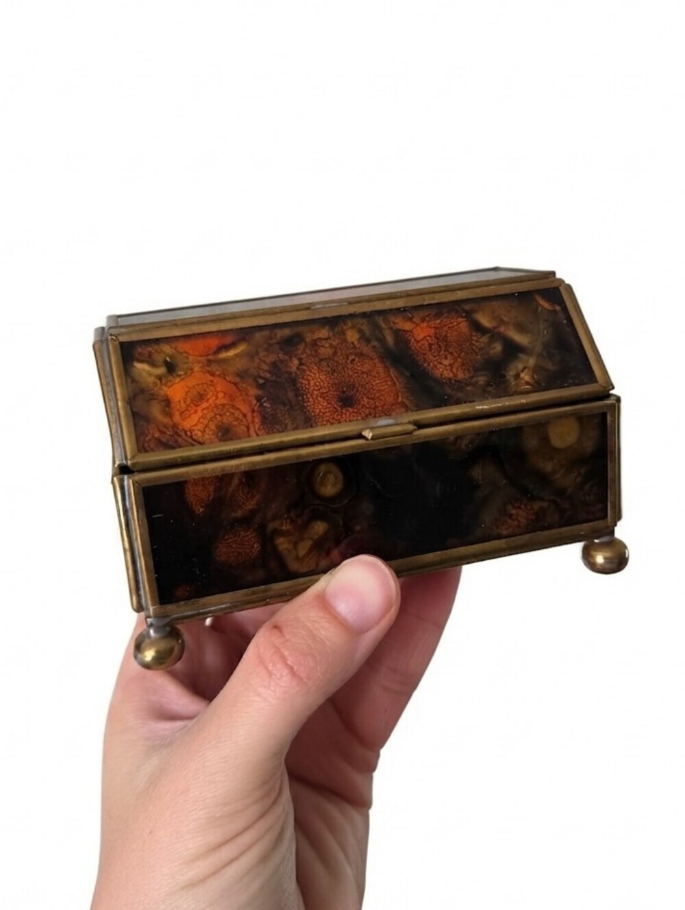 Vintage Brass & Glass Musical Jewelry Box – "Send in the Clowns"